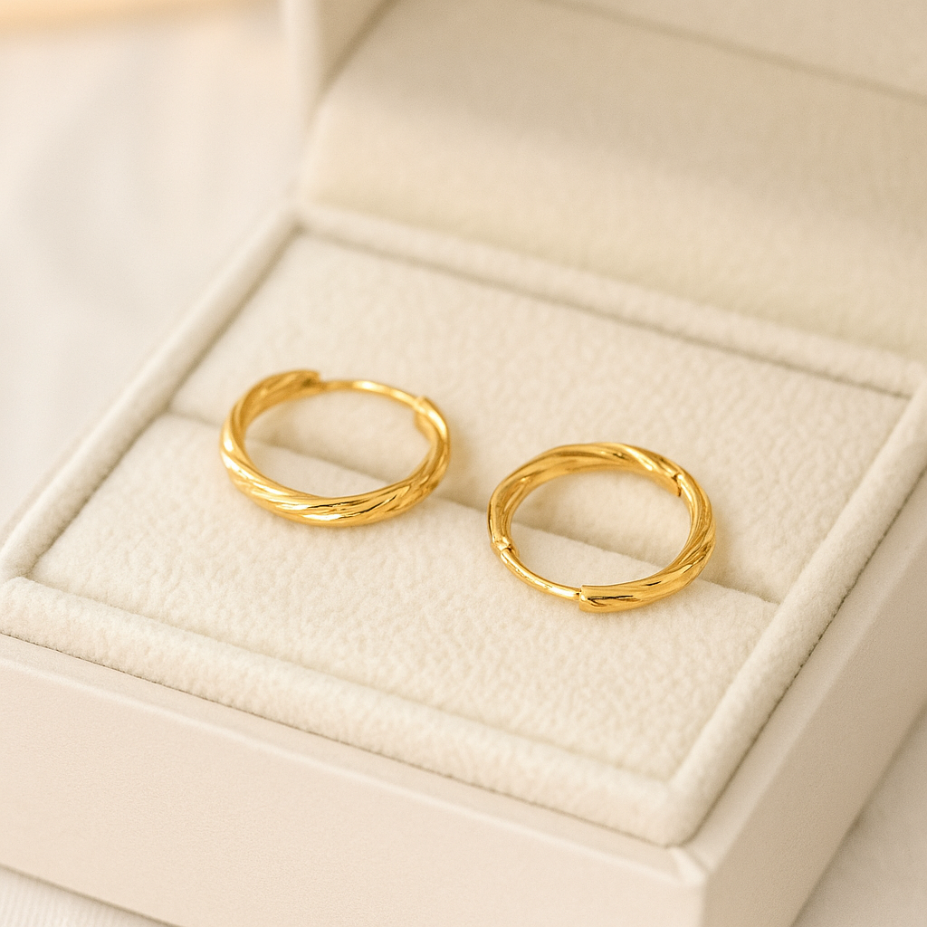14K Solid Gold Twist Hoop Earrings – Elegant Rope Style Real Gold Hoops