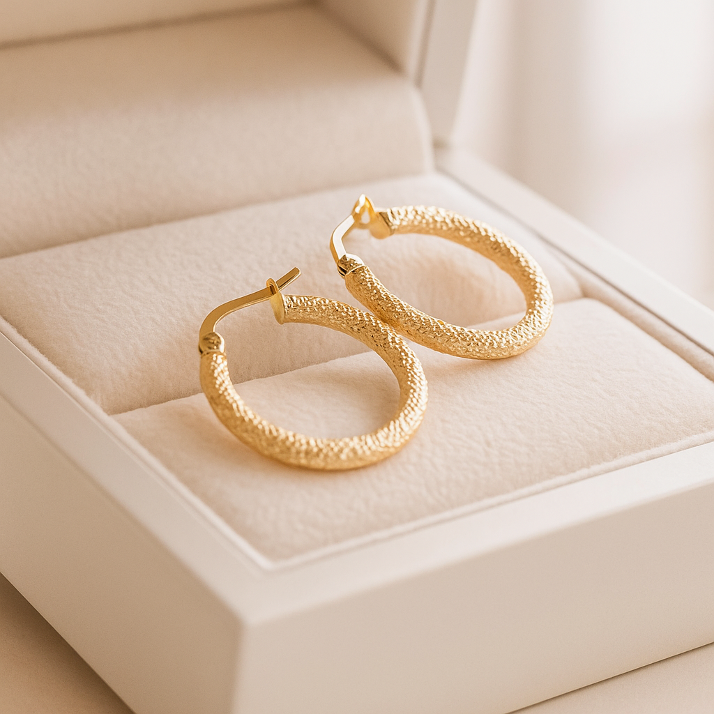 14K Solid Gold Textured Hoop Earrings – Bold Statement Real Gold Hoops
