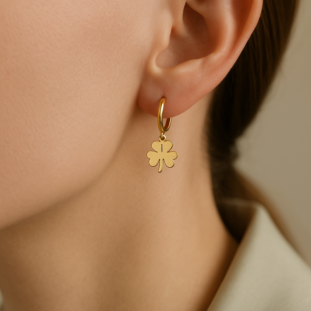 14K Solid Gold Four Leaf Clover Hoop Earrings – Lucky Charm Real Gold Jewelry