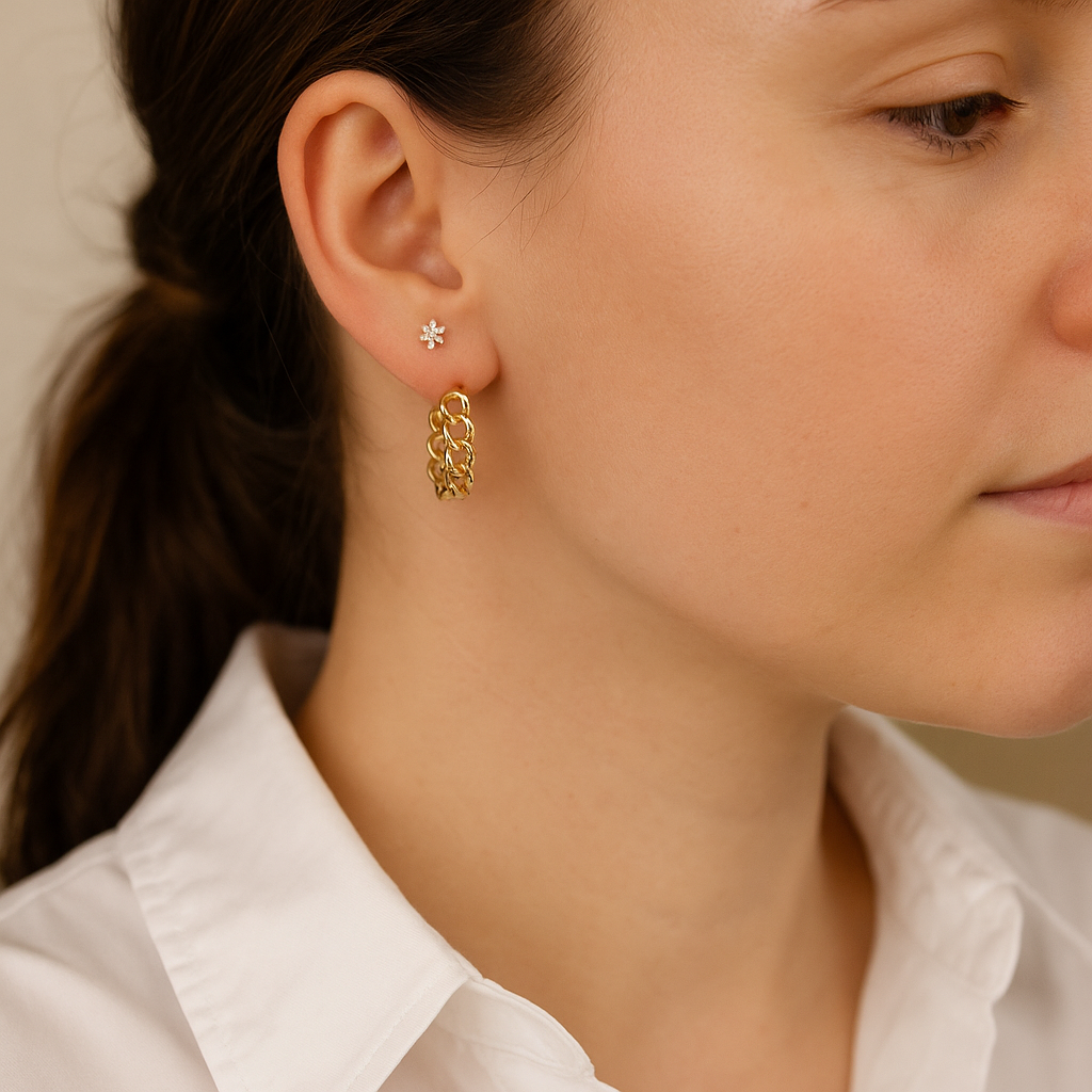 14K Solid Gold Chain Link Hoop Earrings – Bold Statement Gold Hoops