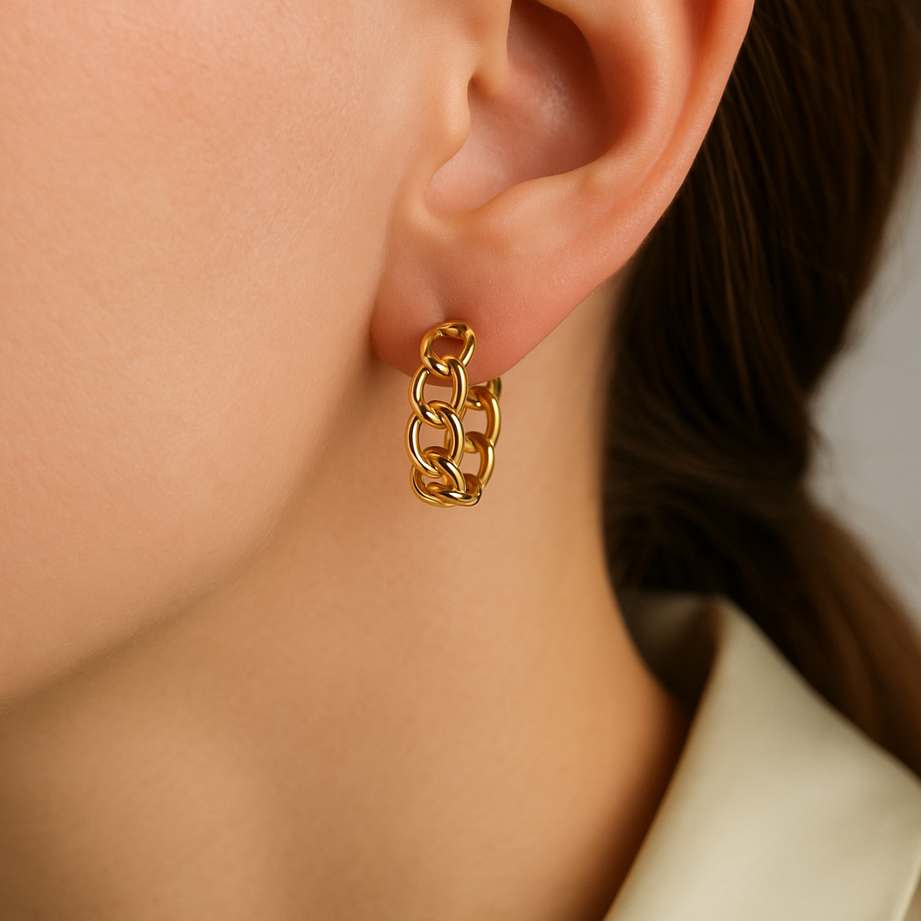 14K Solid Gold Chain Link Hoop Earrings – Bold Statement Gold Hoops