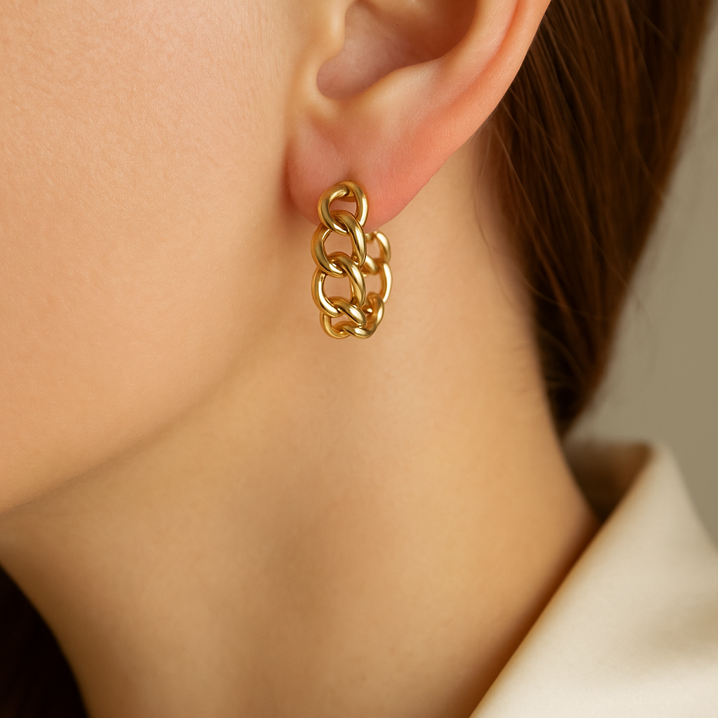 14K Solid Gold Chain Link Hoop Earrings – Bold Statement Gold Hoops