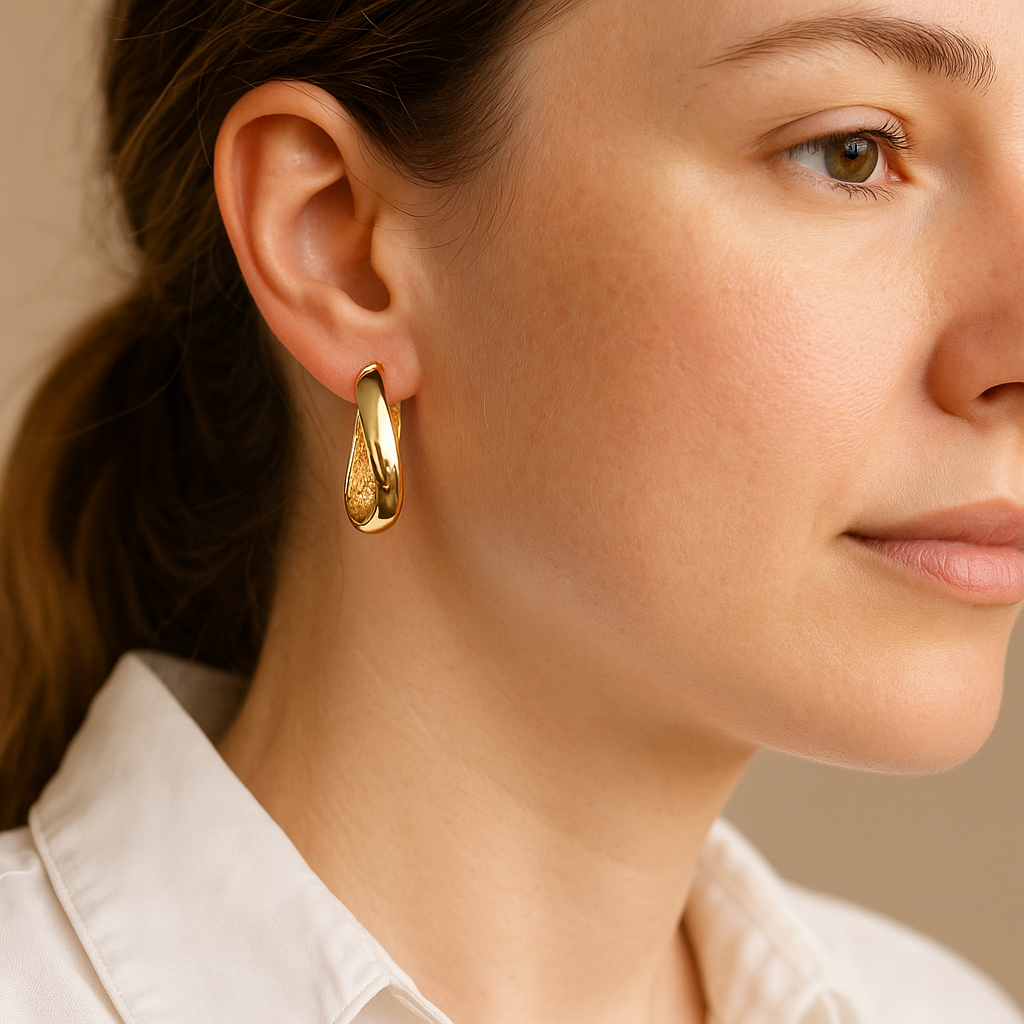 14K Solid Gold Hoop Earrings – Modern Sculptural Drop Hoops
