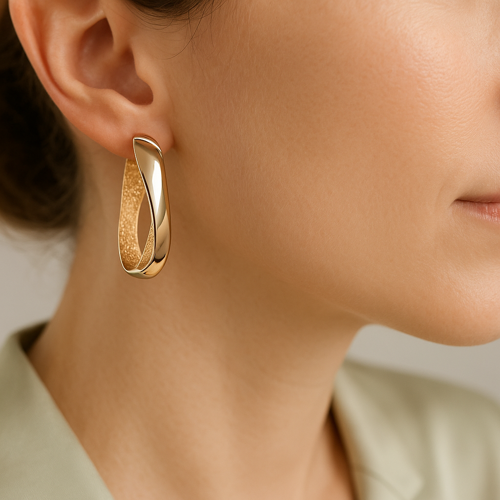 14K Solid Gold Hoop Earrings – Modern Sculptural Drop Hoops