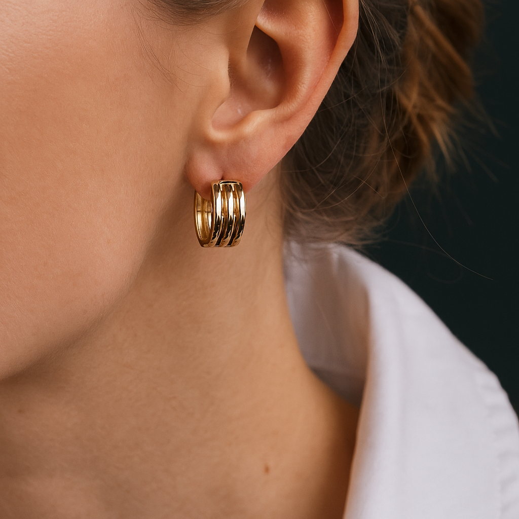 14K Solid Gold Hoop Earrings – Bold Chunky Layered Hoops