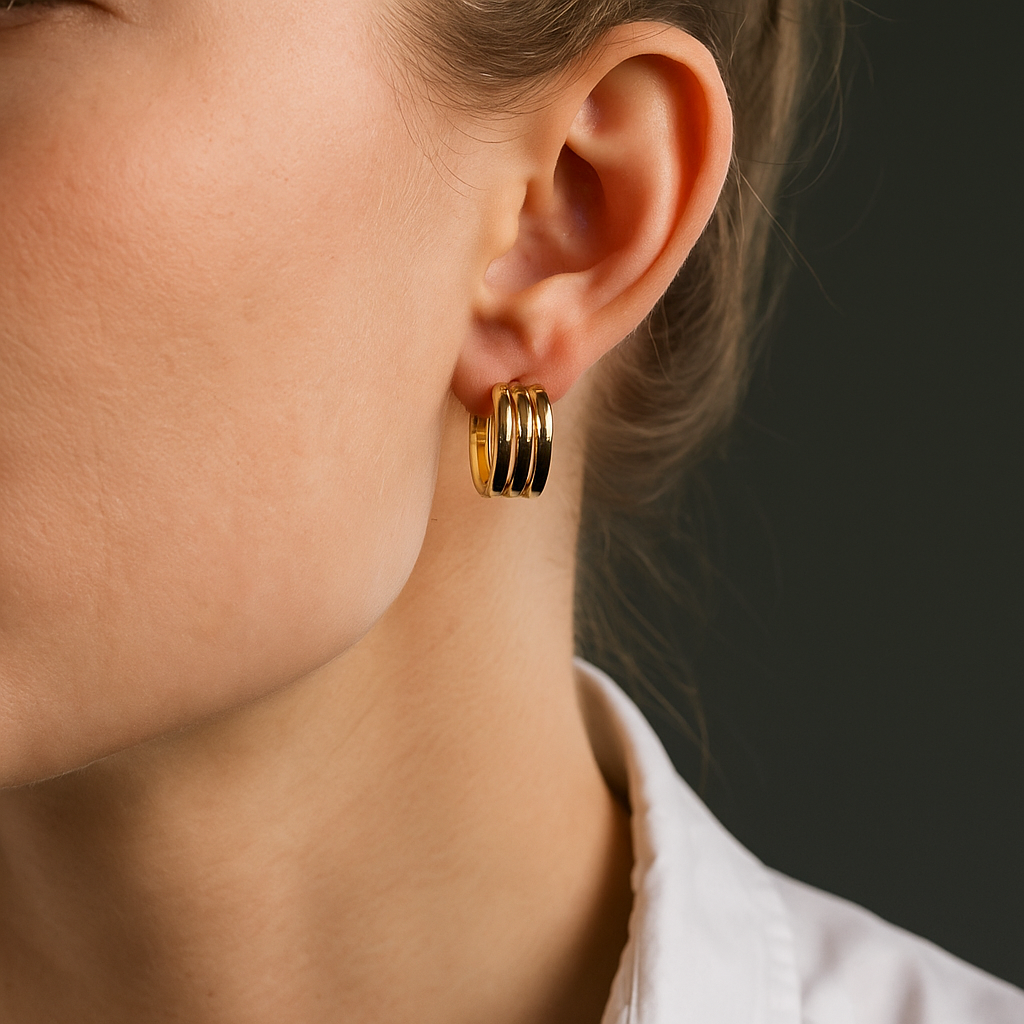 14K Solid Gold Hoop Earrings – Bold Chunky Layered Hoops