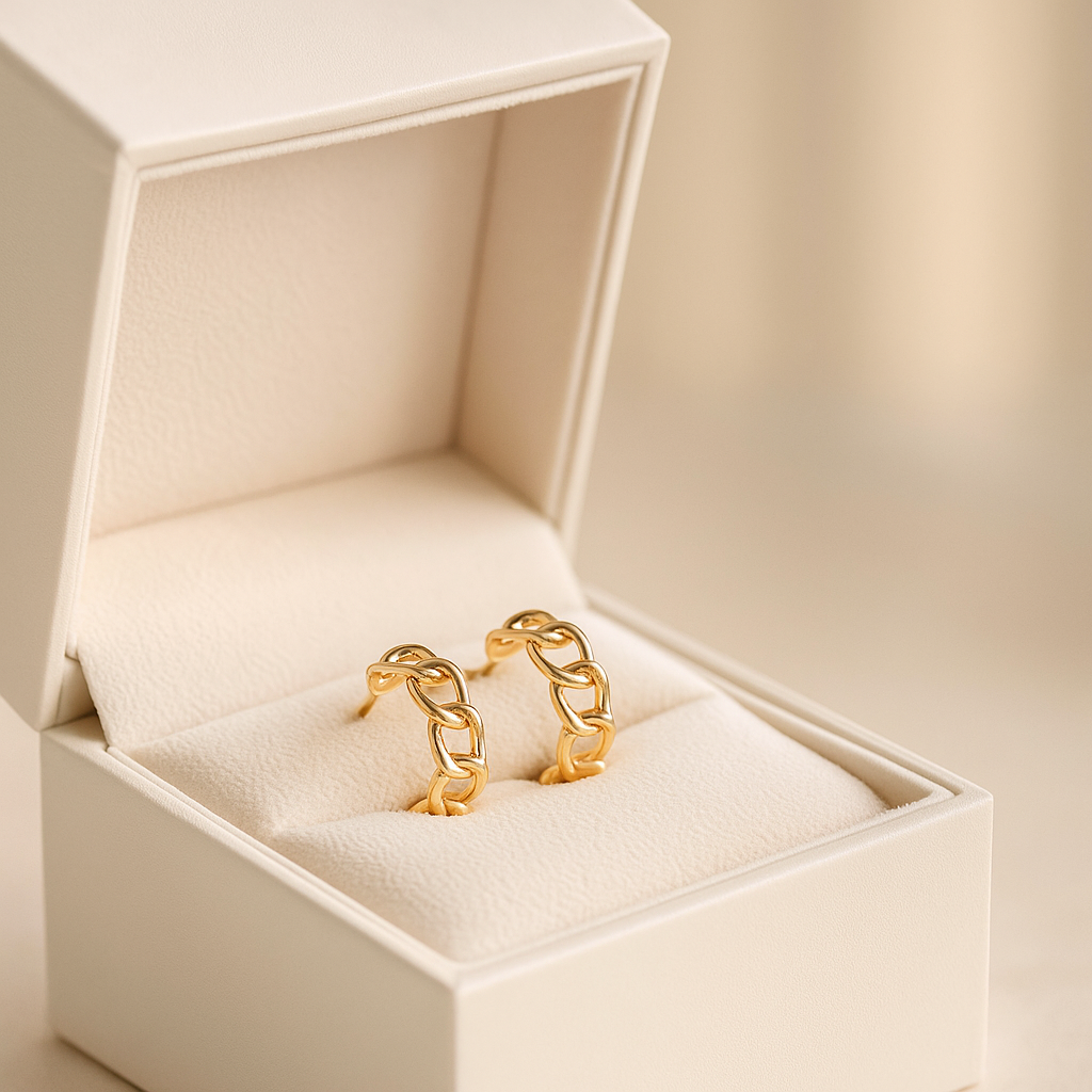 14K Solid Gold Chain Link Hoop Earrings – Bold Statement Gold Hoops