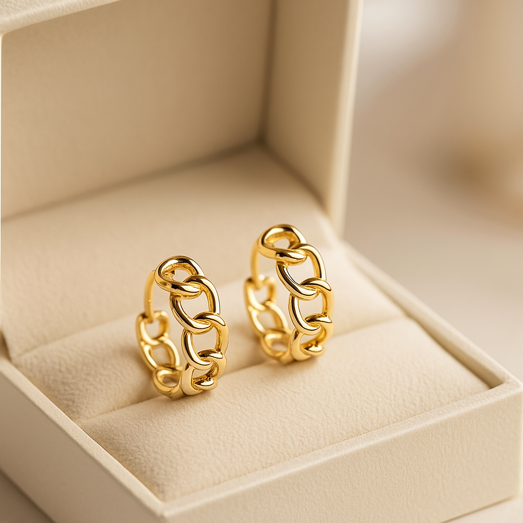 14K Solid Gold Chain Link Hoop Earrings – Bold Statement Gold Hoops