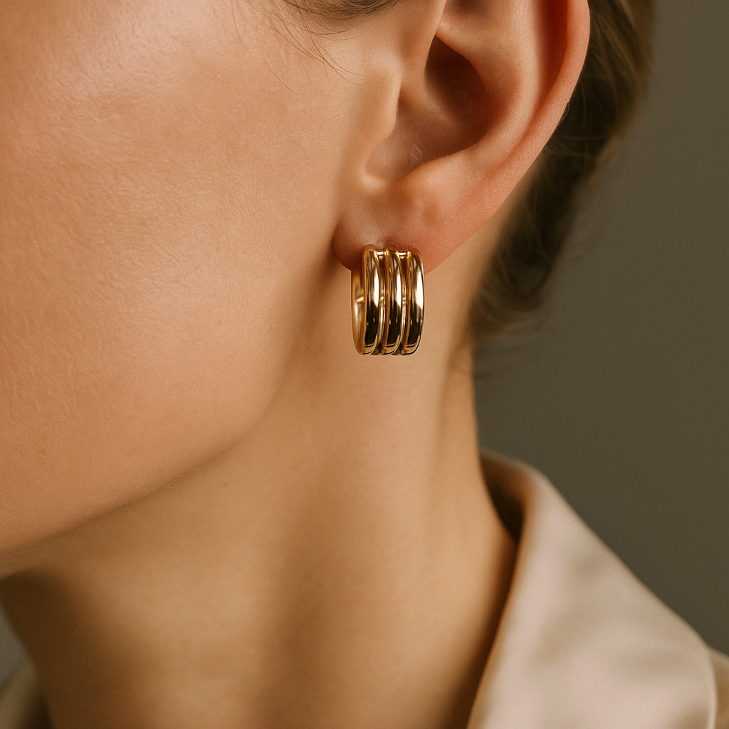 14K Solid Gold Hoop Earrings – Bold Chunky Layered Hoops
