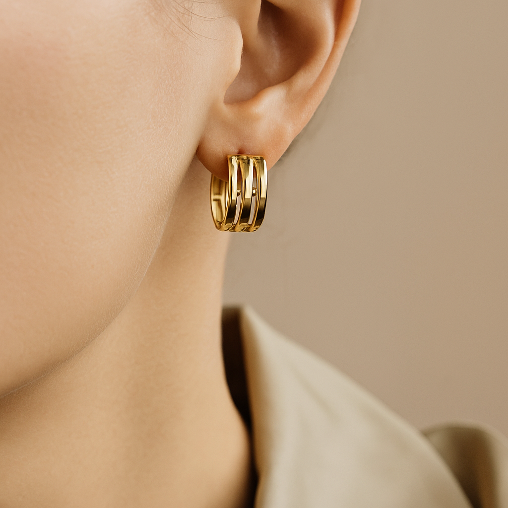14K Solid Gold Hoop Earrings – Bold Chunky Layered Hoops