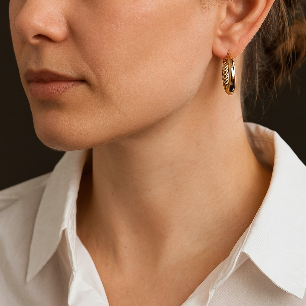 14K Solid Gold Textured Hoop Earrings – Classic Engraved Hoops