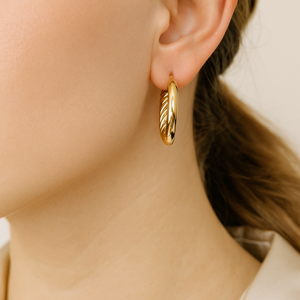 14K Solid Gold Textured Hoop Earrings – Classic Engraved Hoops