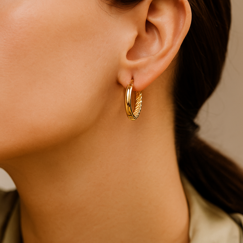 14K Solid Gold Textured Hoop Earrings – Classic Engraved Hoops