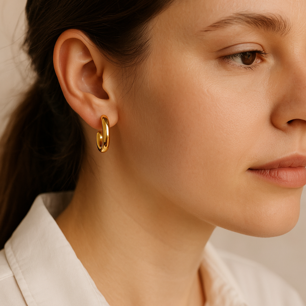 14K Solid Gold Open Hoop Earrings - Chunky Minimalist Hoops