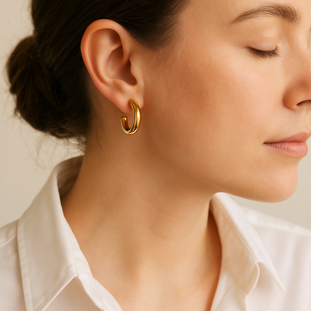 14K Solid Gold Open Hoop Earrings - Chunky Minimalist Hoops