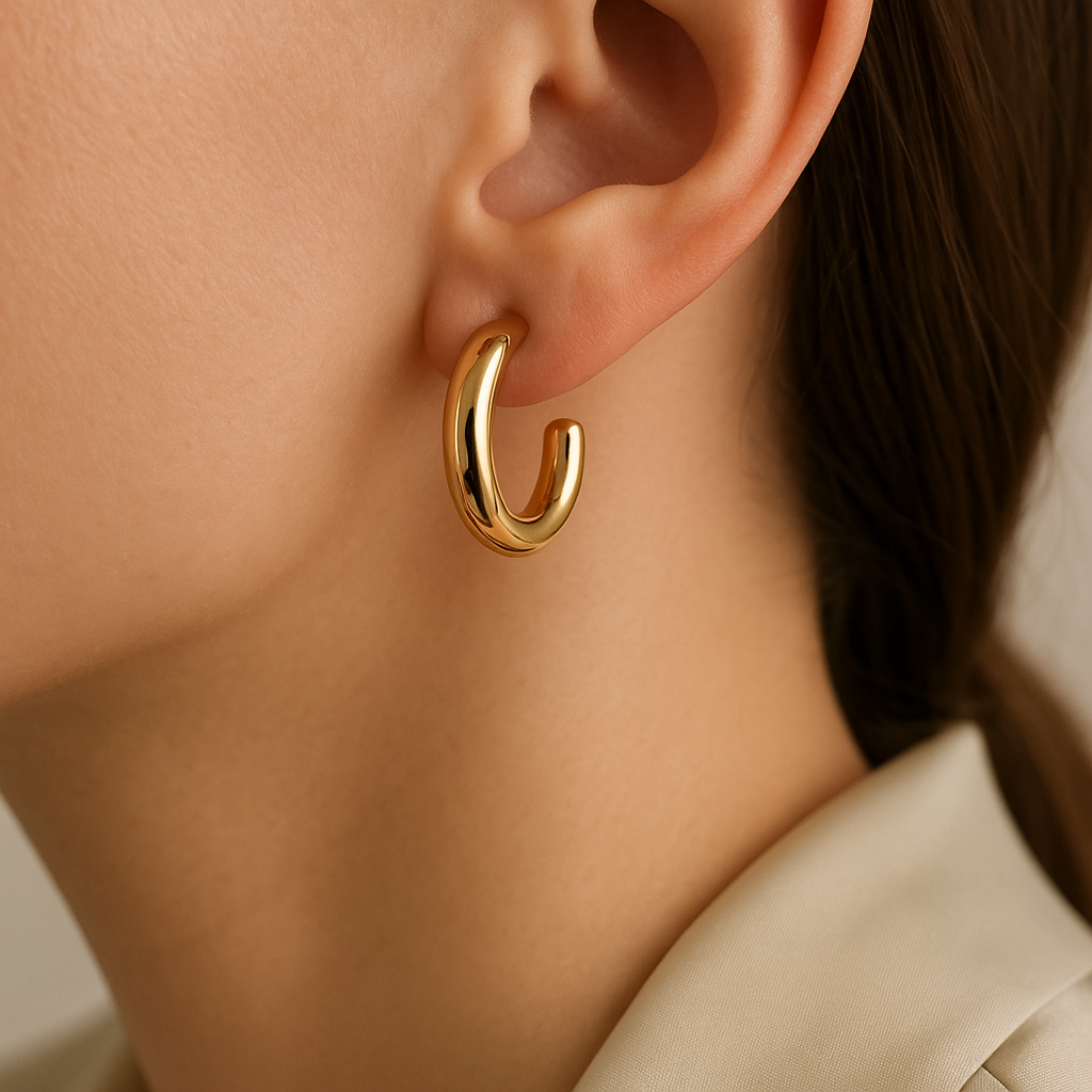 14K Solid Gold Open Hoop Earrings - Chunky Minimalist Hoops