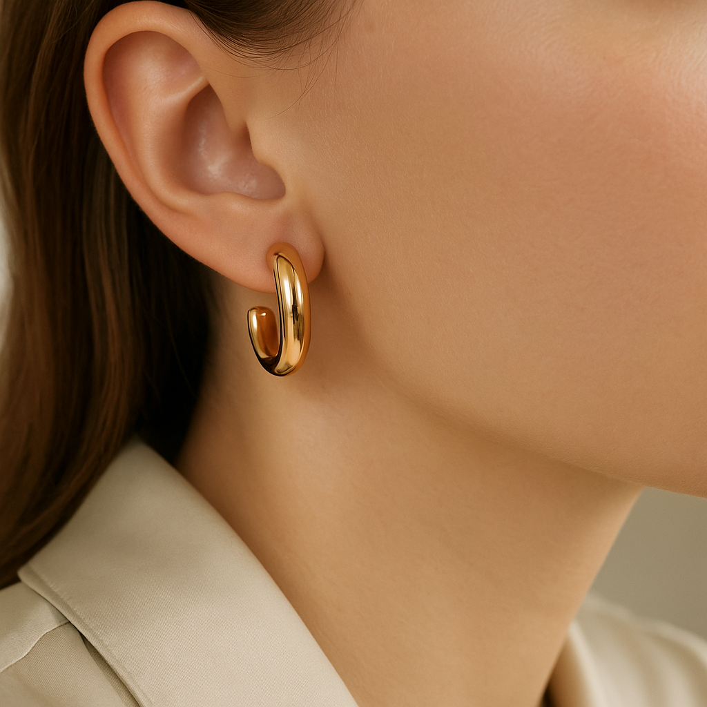 14K Solid Gold Open Hoop Earrings - Chunky Minimalist Hoops