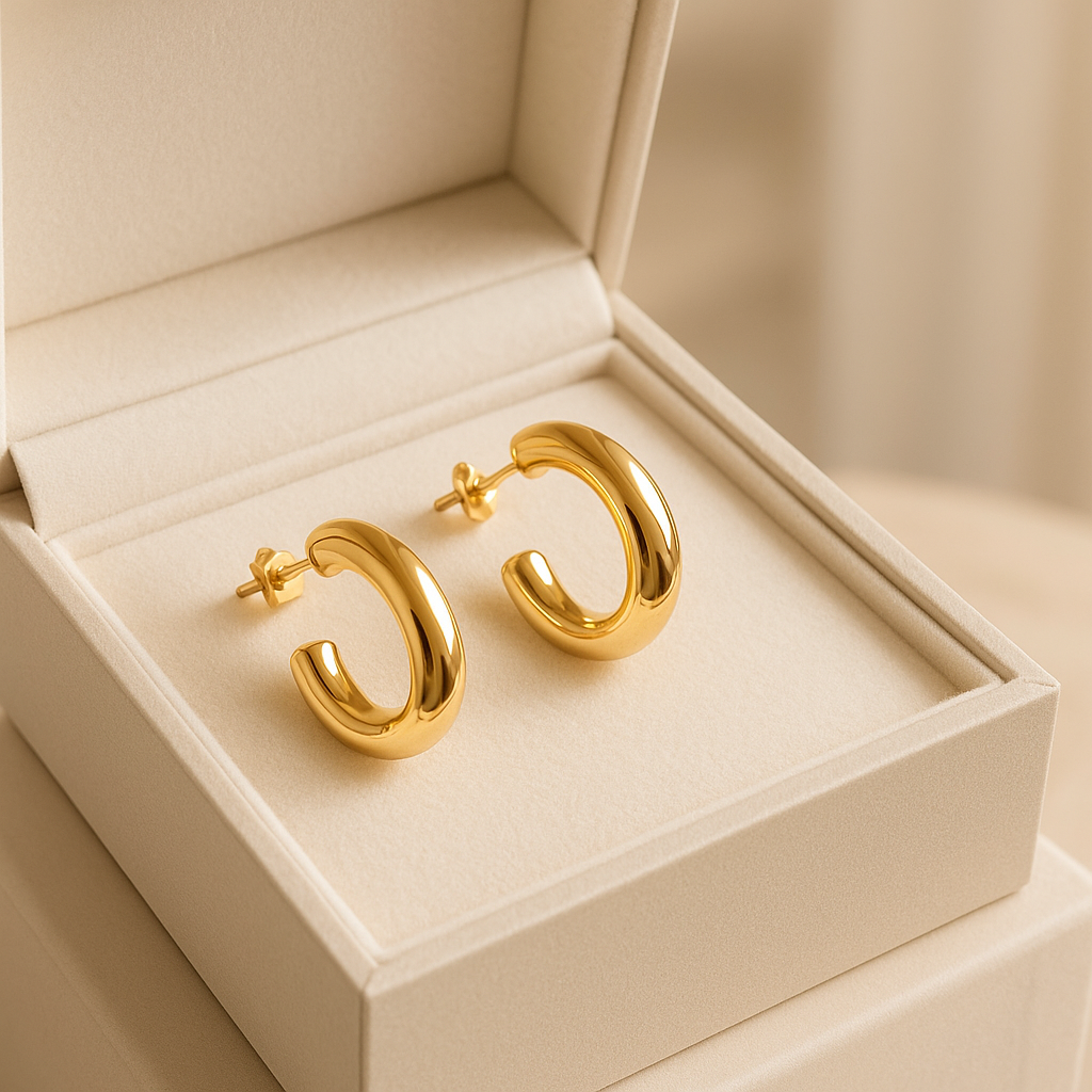 14K Solid Gold Open Hoop Earrings - Chunky Minimalist Hoops
