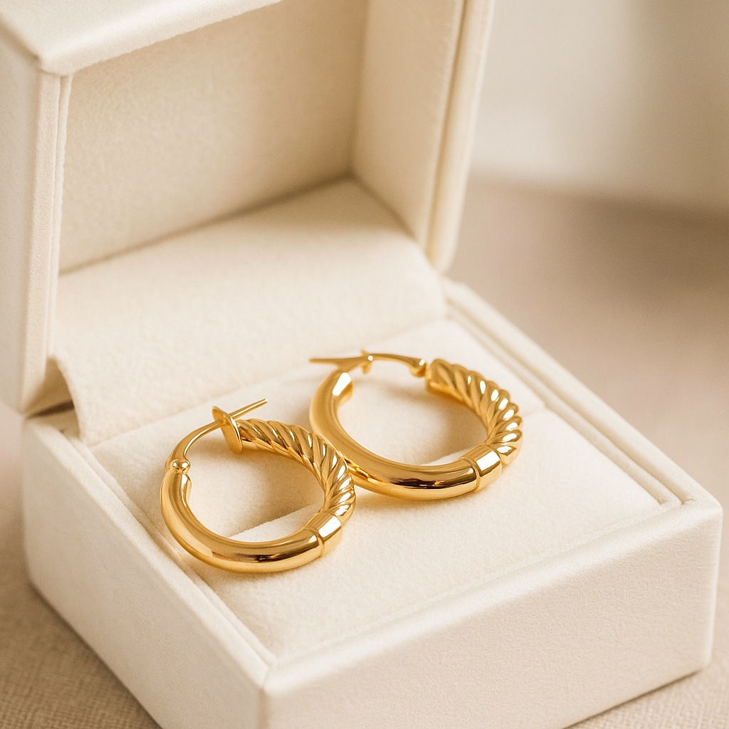 14K Solid Gold Textured Hoop Earrings – Classic Engraved Hoops