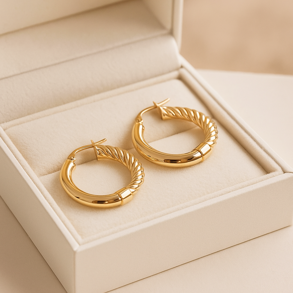 14K Solid Gold Textured Hoop Earrings – Classic Engraved Hoops