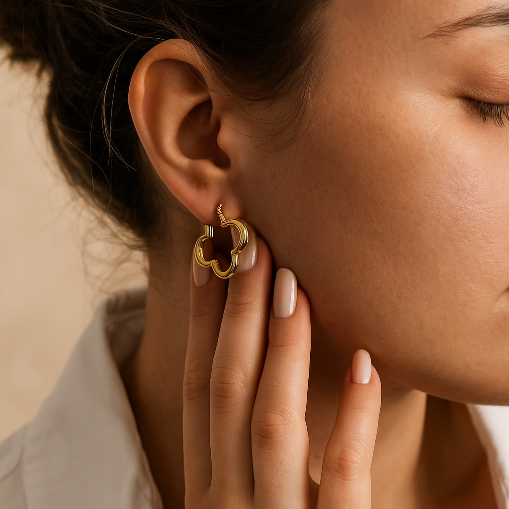 14K Solid Gold Clover Hoop Earrings – Unique Designer Statement Hoops for Women, Real Gold Jewelry, Lucky Charm Inspired Everyday Earrings