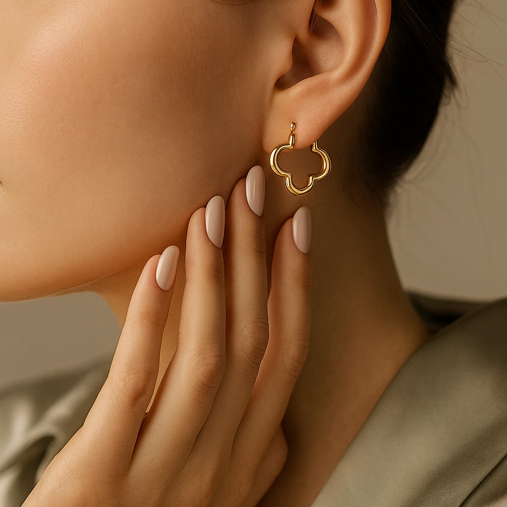 14K Solid Gold Clover Hoop Earrings – Unique Designer Statement Hoops for Women, Real Gold Jewelry, Lucky Charm Inspired Everyday Earrings