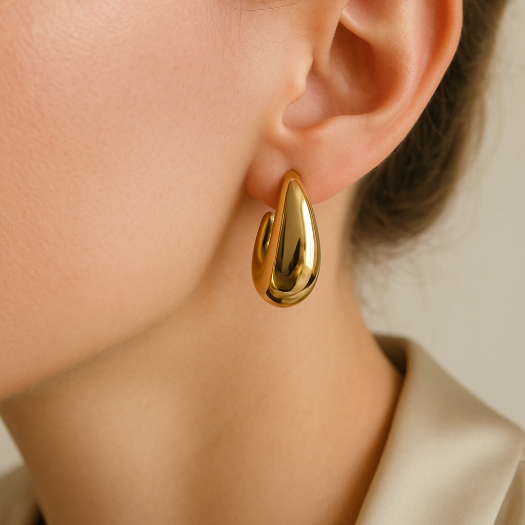 14K Solid Gold Teardrop Earrings – Bold Chunky Statement Drops