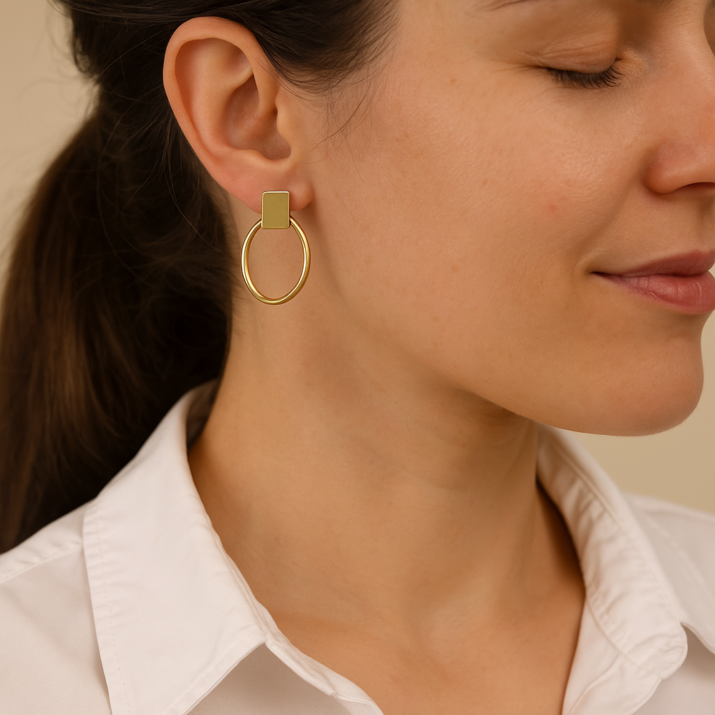 14K Solid Gold Geometric Hoop Earrings – Modern Oval Gold Earrings