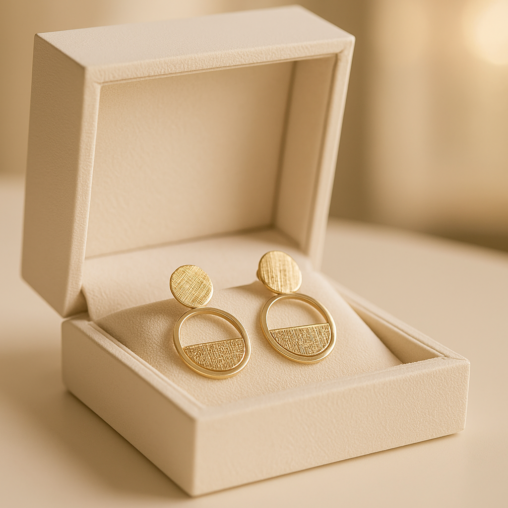 14K Solid Gold Geometric Circle Earrings – Modern Textured Half Disc Design