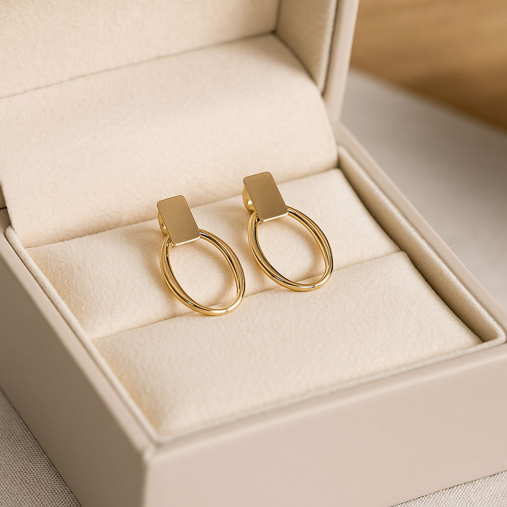 14K Solid Gold Geometric Hoop Earrings – Modern Oval Gold Earrings