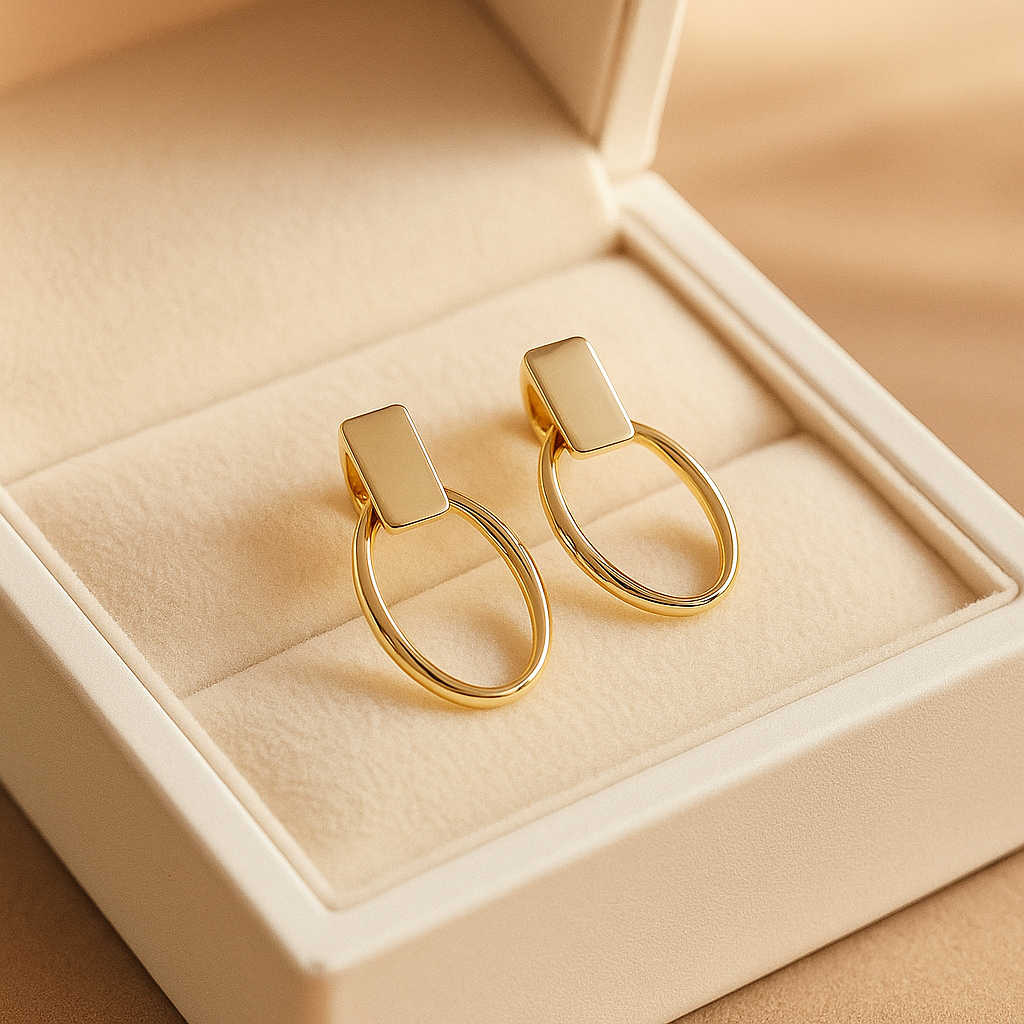 14K Solid Gold Geometric Hoop Earrings – Modern Oval Gold Earrings