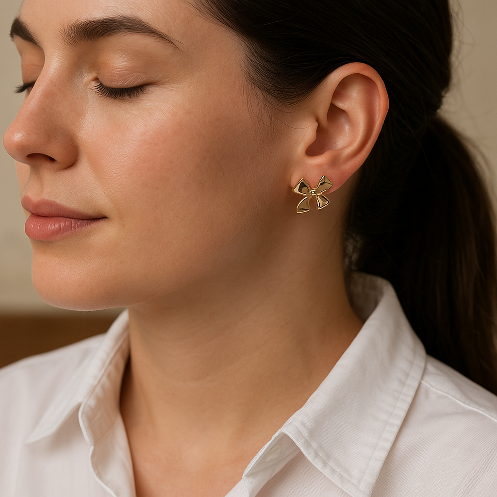 14K Solid Gold Bow Stud Earrings – Cute Ribbon Design
