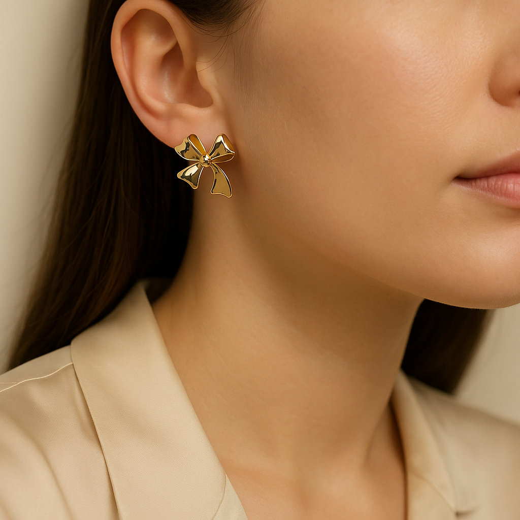 14K Solid Gold Bow Stud Earrings – Cute Ribbon Design