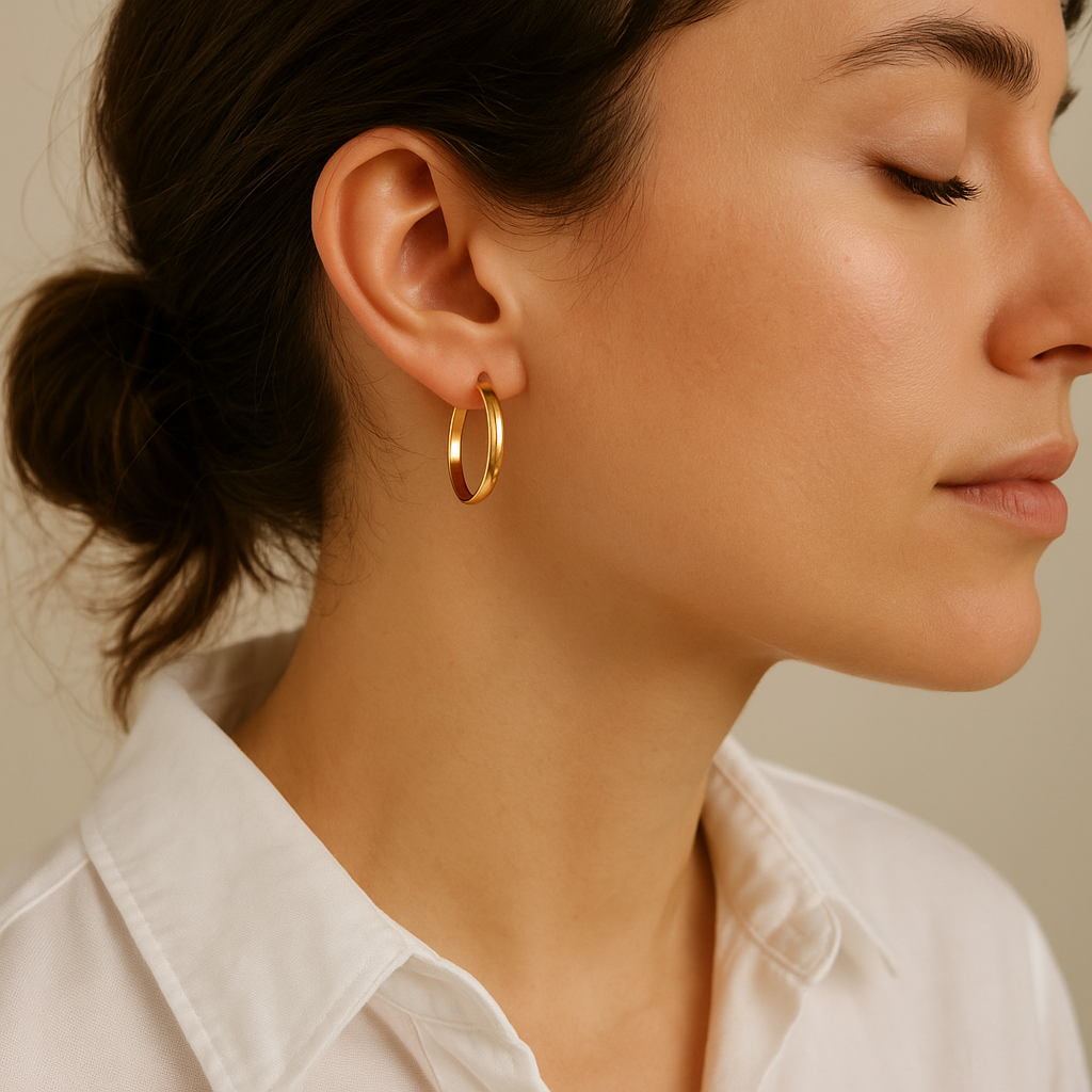 14K Solid Gold Hoop Earrings – Classic Medium Gold Hoops