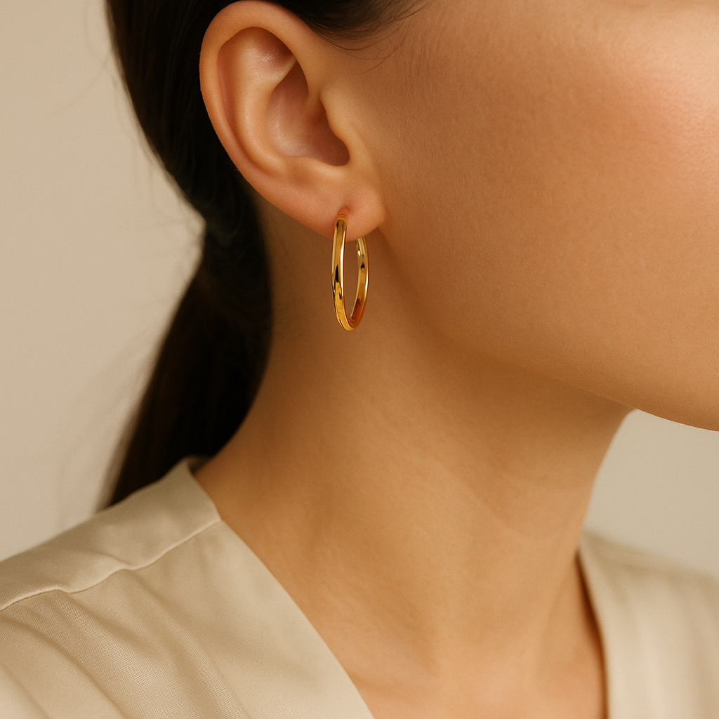 14K Solid Gold Hoop Earrings – Classic Medium Gold Hoops
