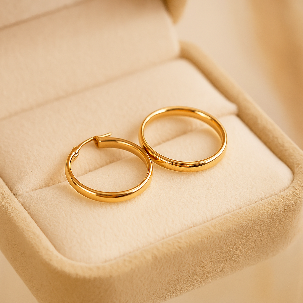 14K Solid Gold Hoop Earrings – Classic Medium Gold Hoops