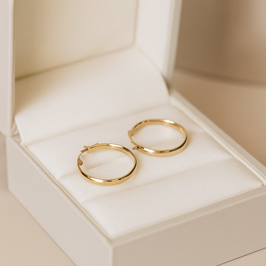 14K Solid Gold Hoop Earrings – Classic Medium Gold Hoops