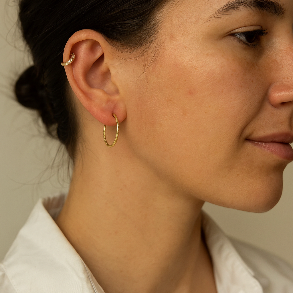 14K Solid Gold Textured Hoop Earrings – Dainty Real Gold Hoops for Women