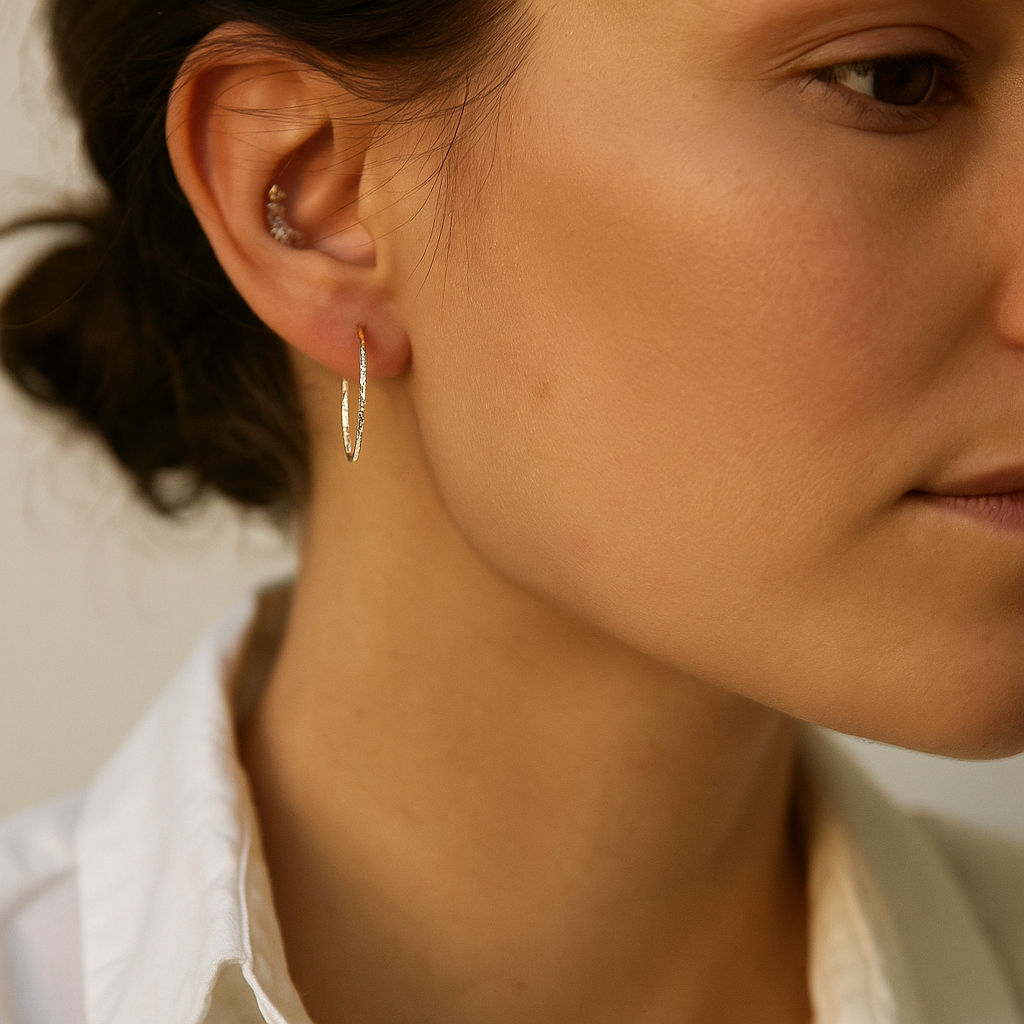 14K Solid Gold Textured Hoop Earrings – Dainty Real Gold Hoops for Women