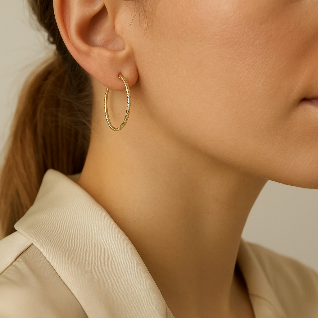 14K Solid Gold Textured Hoop Earrings – Dainty Real Gold Hoops for Women