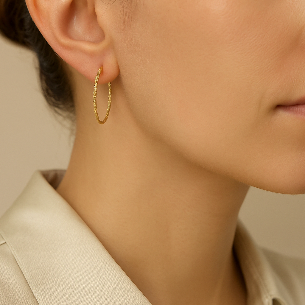 14K Solid Gold Textured Hoop Earrings – Dainty Real Gold Hoops for Women