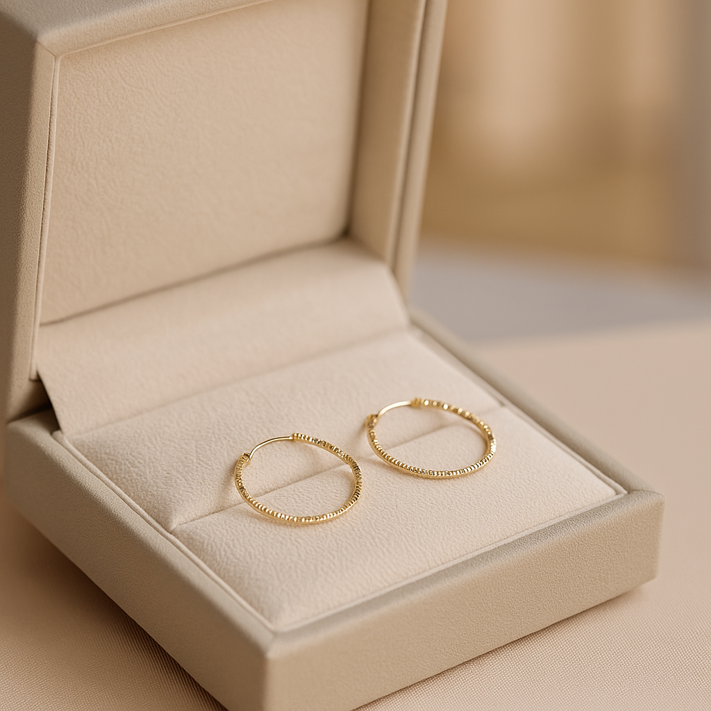 14K Solid Gold Textured Hoop Earrings – Dainty Real Gold Hoops for Women