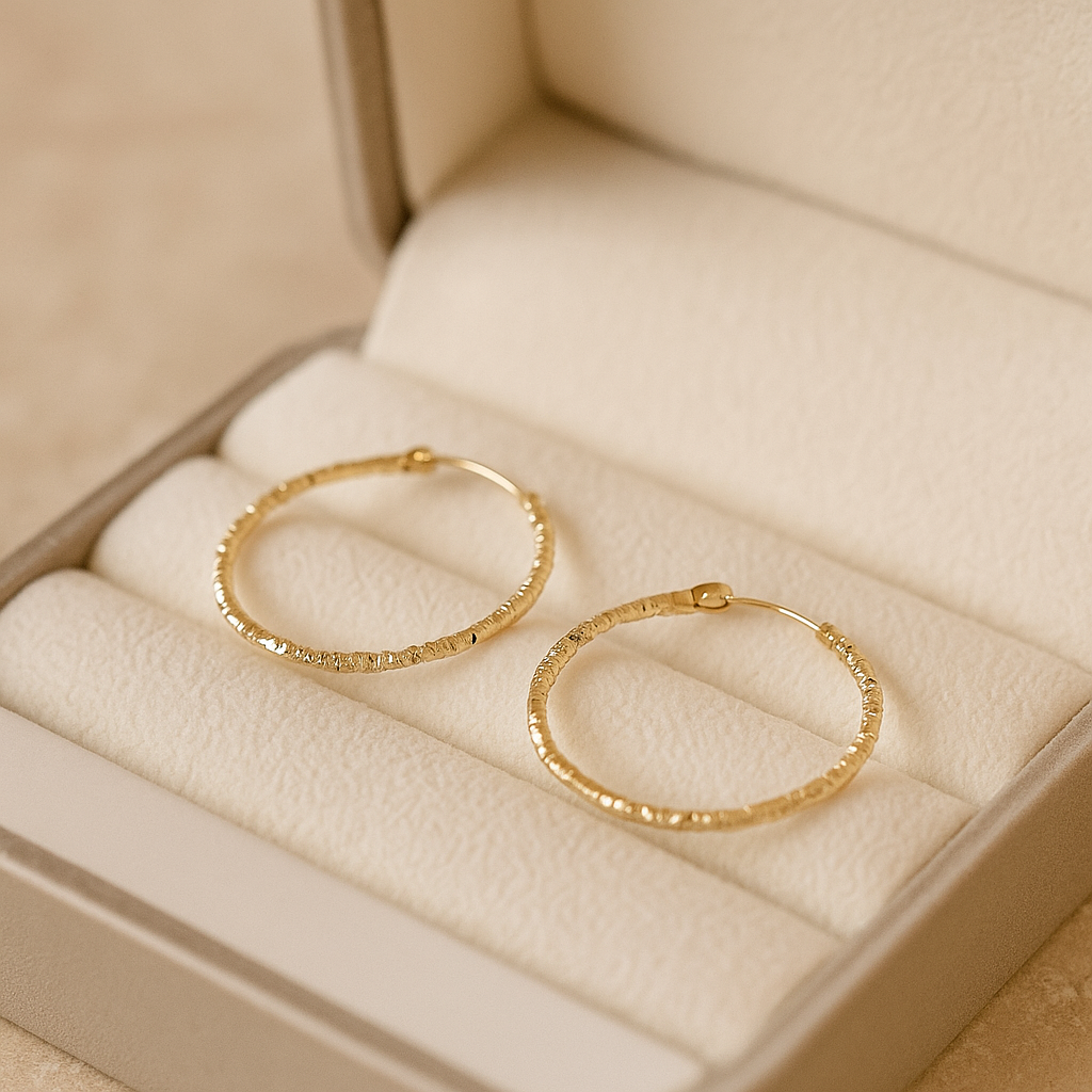 14K Solid Gold Textured Hoop Earrings – Dainty Real Gold Hoops for Women
