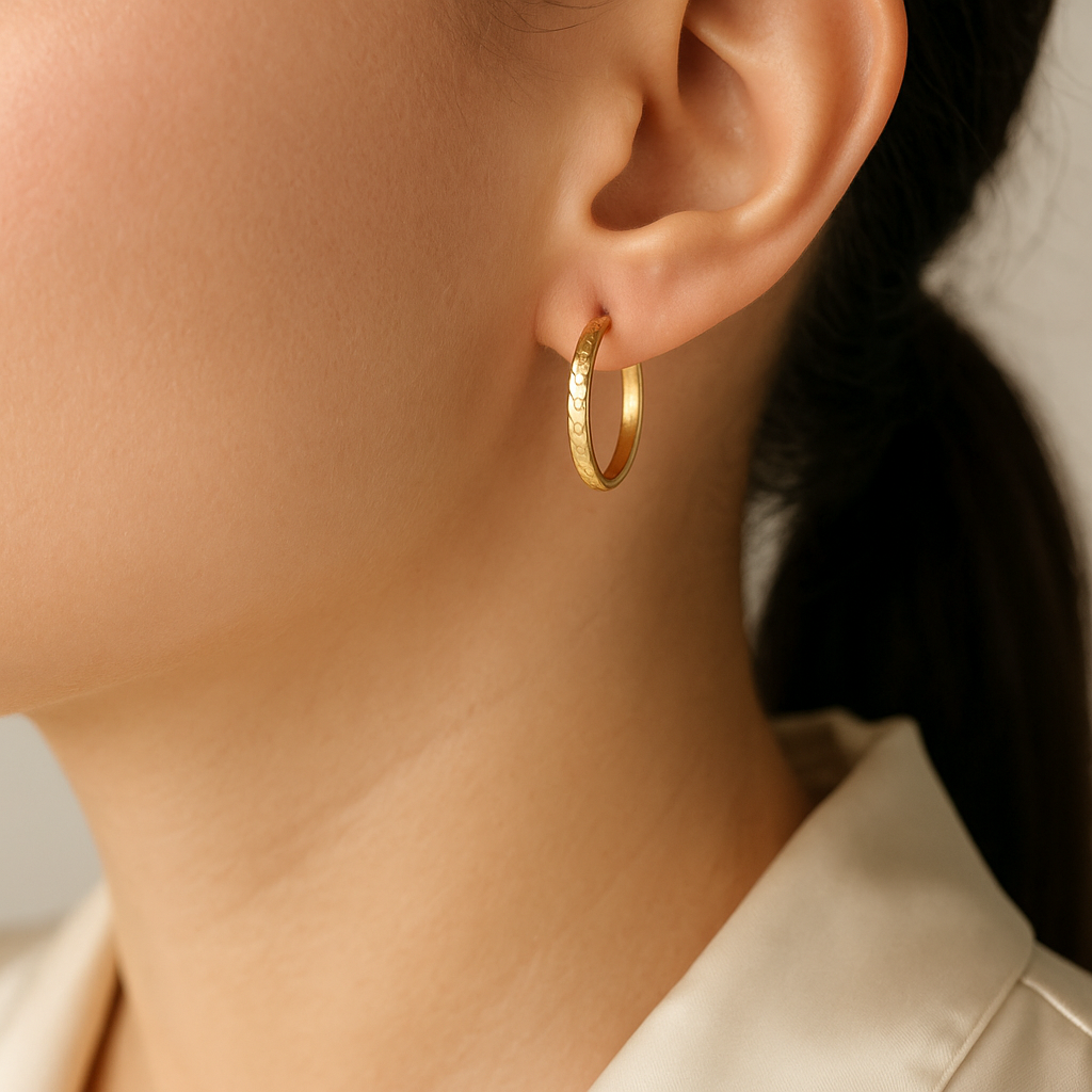 14K Solid Gold Patterned Hoop Earrings – Elegant Textured Gold Hoops
