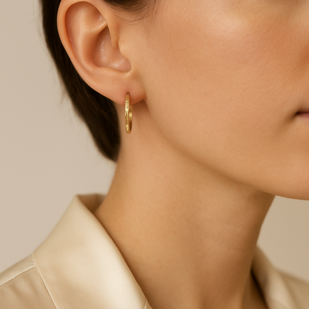 14K Solid Gold Patterned Hoop Earrings – Elegant Textured Gold Hoops