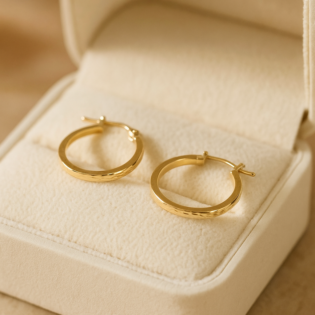 14K Solid Gold Patterned Hoop Earrings – Elegant Textured Gold Hoops