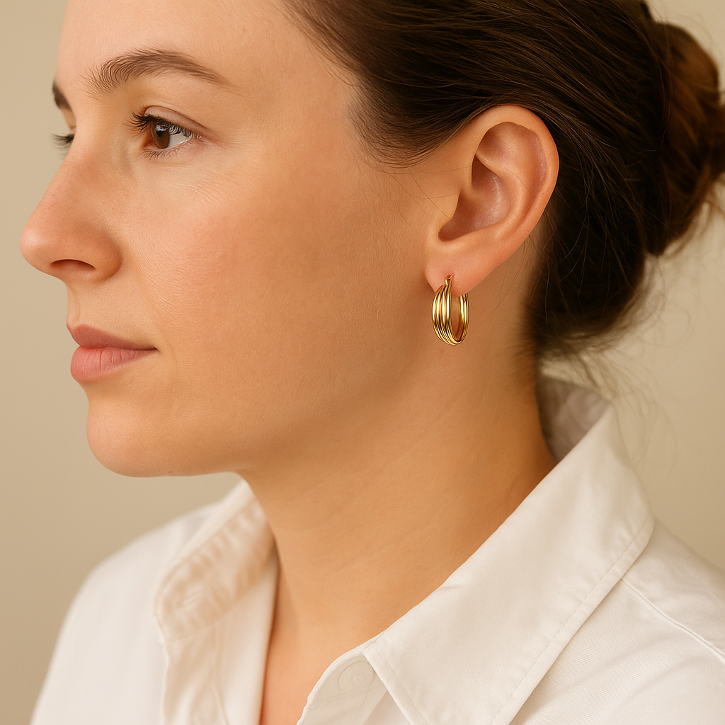 14K Solid Gold Multi-Band Hoop Earrings – Elegant Layered Gold Hoops for Women