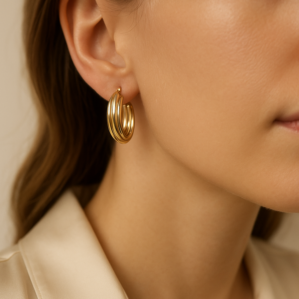 14K Solid Gold Multi-Band Hoop Earrings – Elegant Layered Gold Hoops for Women