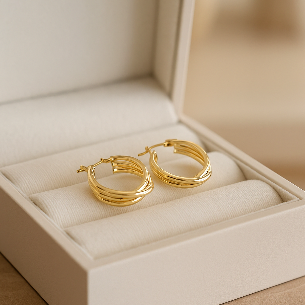 14K Solid Gold Multi-Band Hoop Earrings – Elegant Layered Gold Hoops for Women