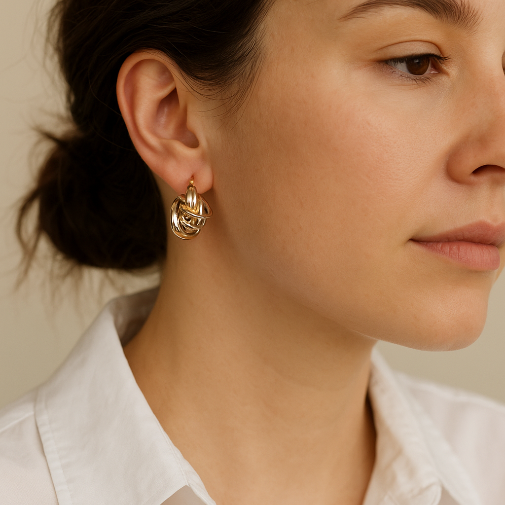 14K Solid Gold Multi Hoop Earrings – Chunky Bicolor Gold and White Gold Hoops